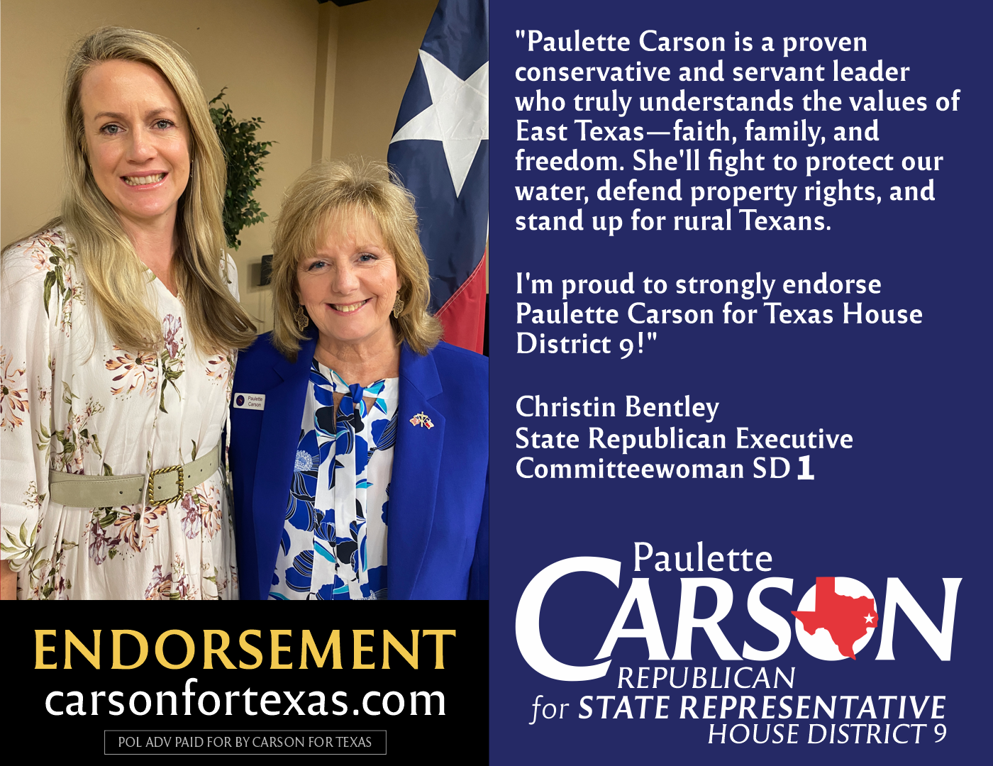 Christin Bentley endorses Paulette Carson