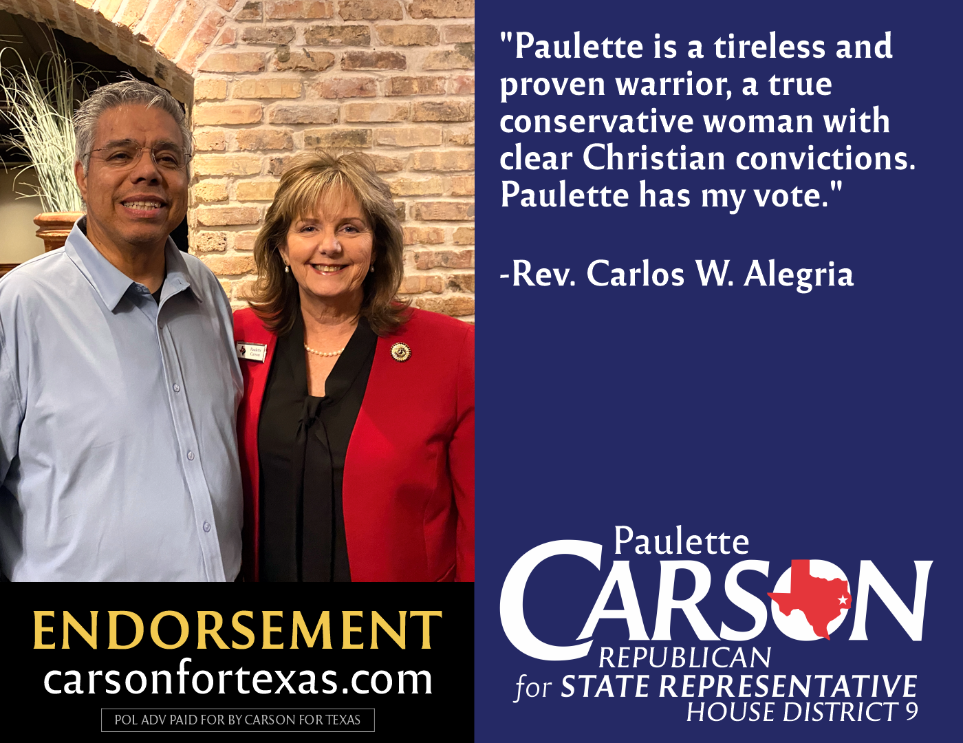 Carlos Alegria endorses Paulette Carson