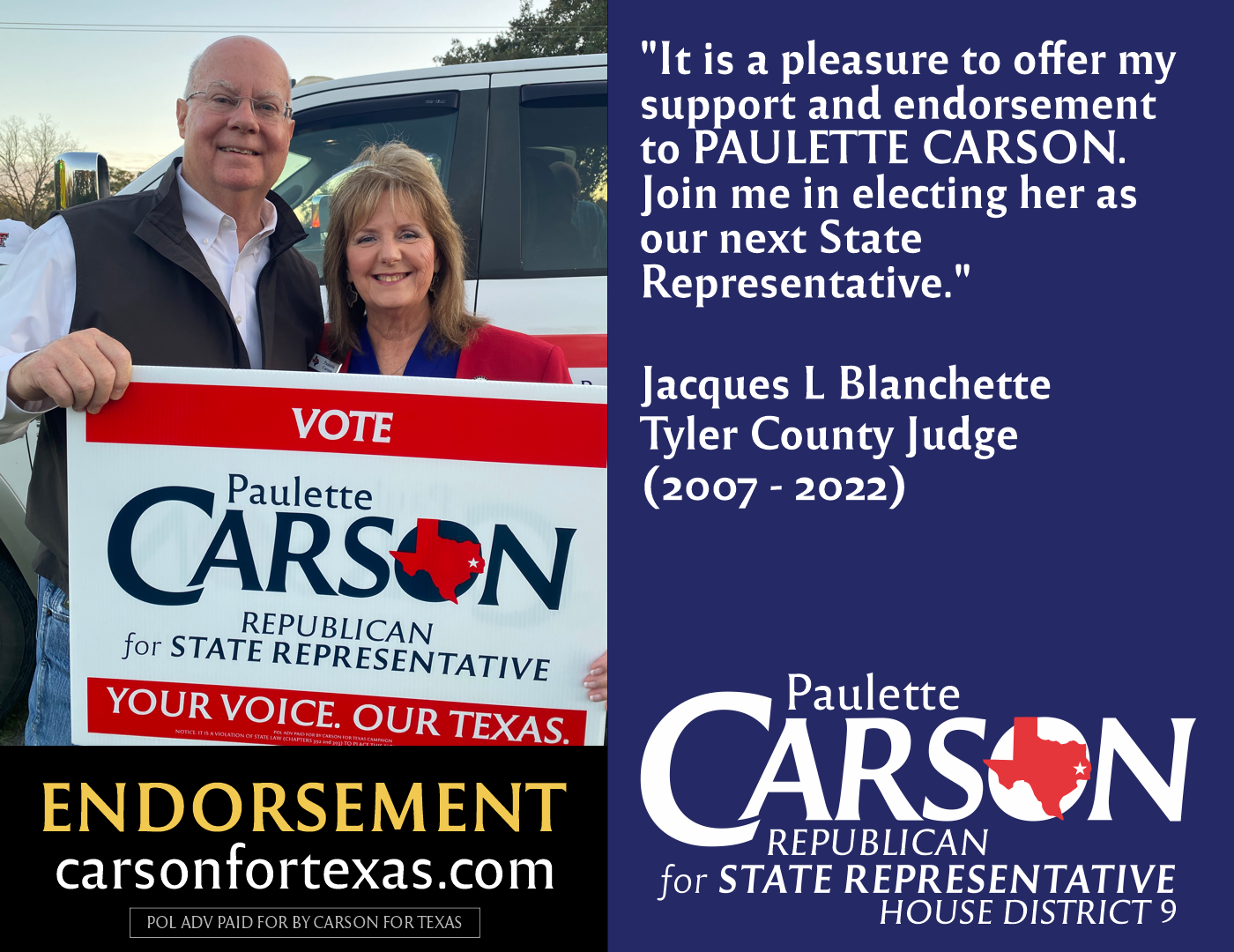 Jacques Blanchette endorses Paulette Carson