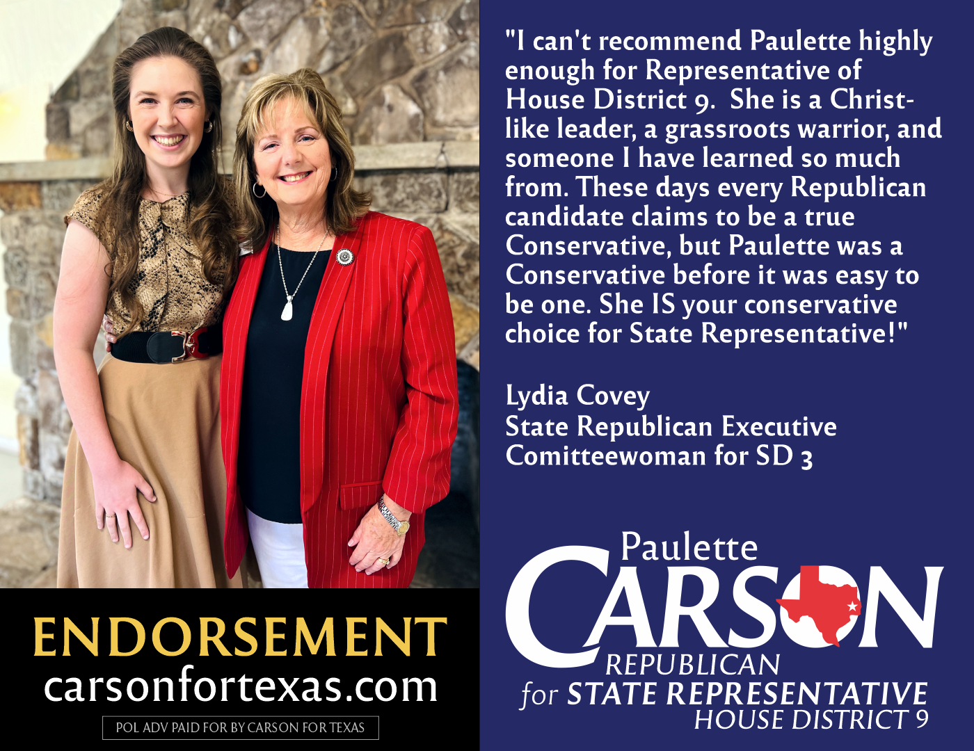 Lydia Covey endorses Paulette Carson