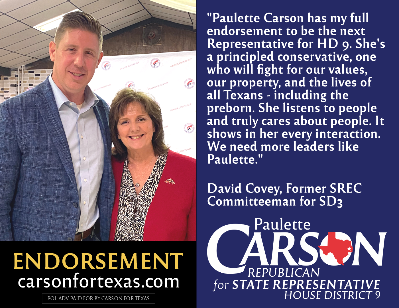 David Covey endorses Paulette Carson