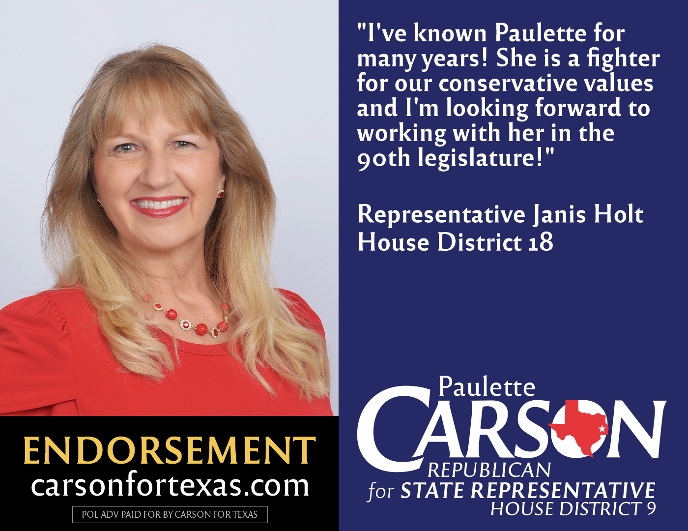 Janis Holt endorses Paulette Carson