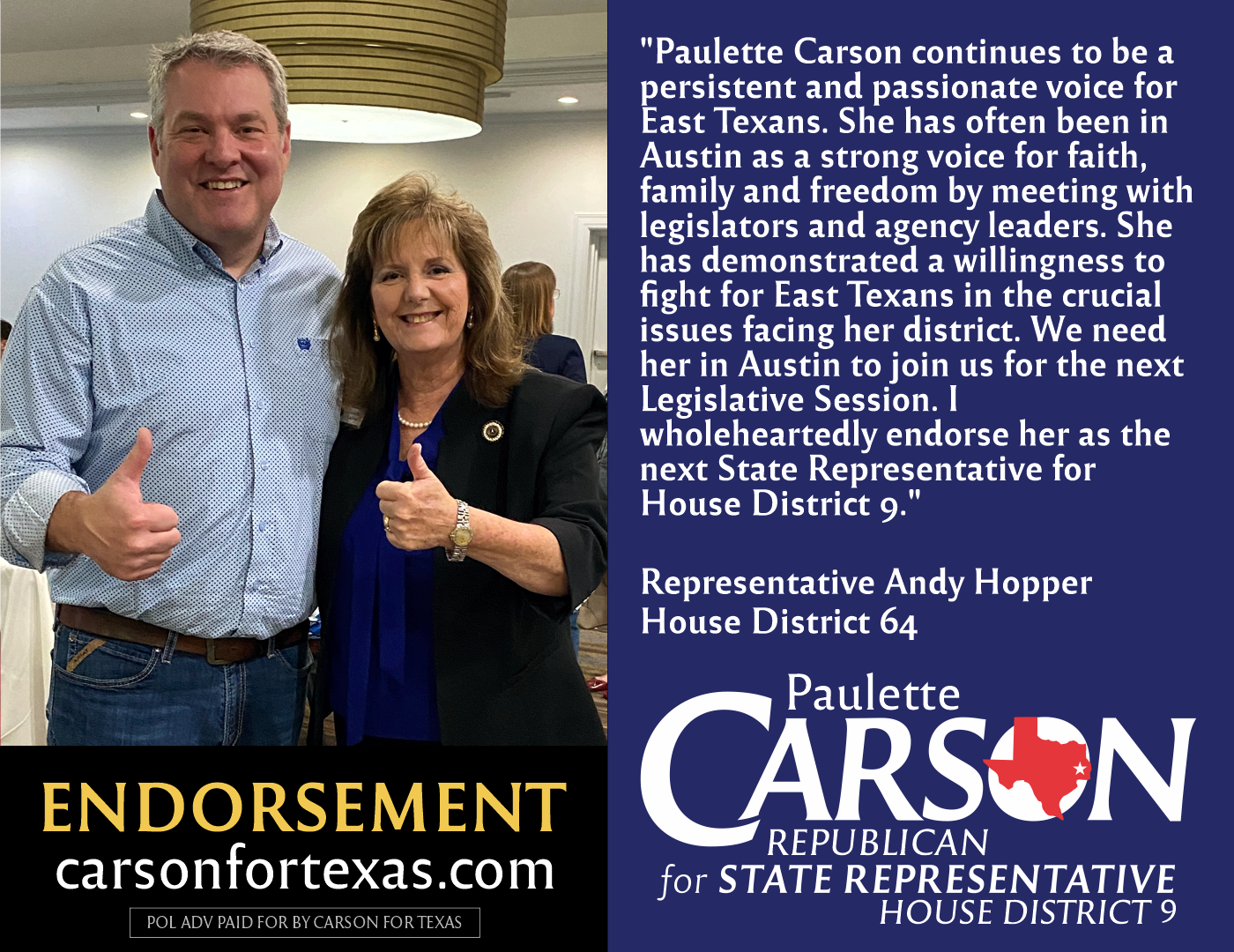 Andy Hopper endorses Paulette Carson
