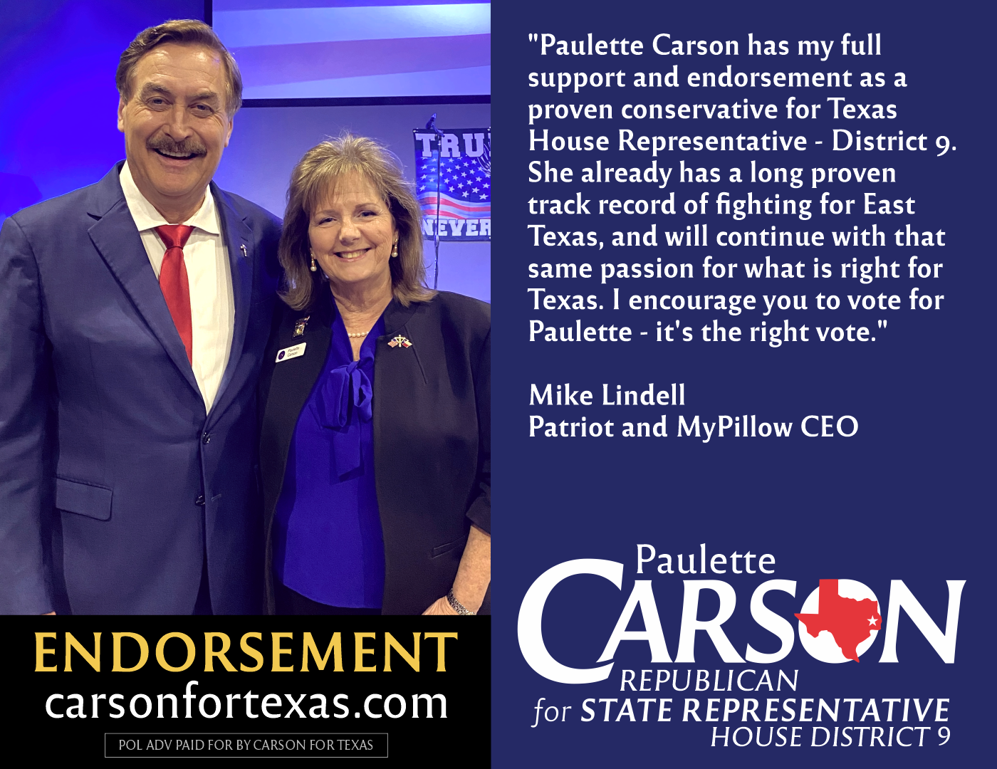Mike Lindell endorses Paulette Carson