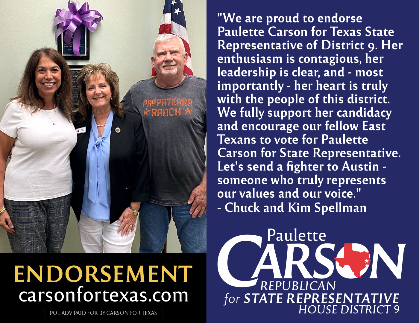 Churck and Kim Spellman endorse Paulette Carson