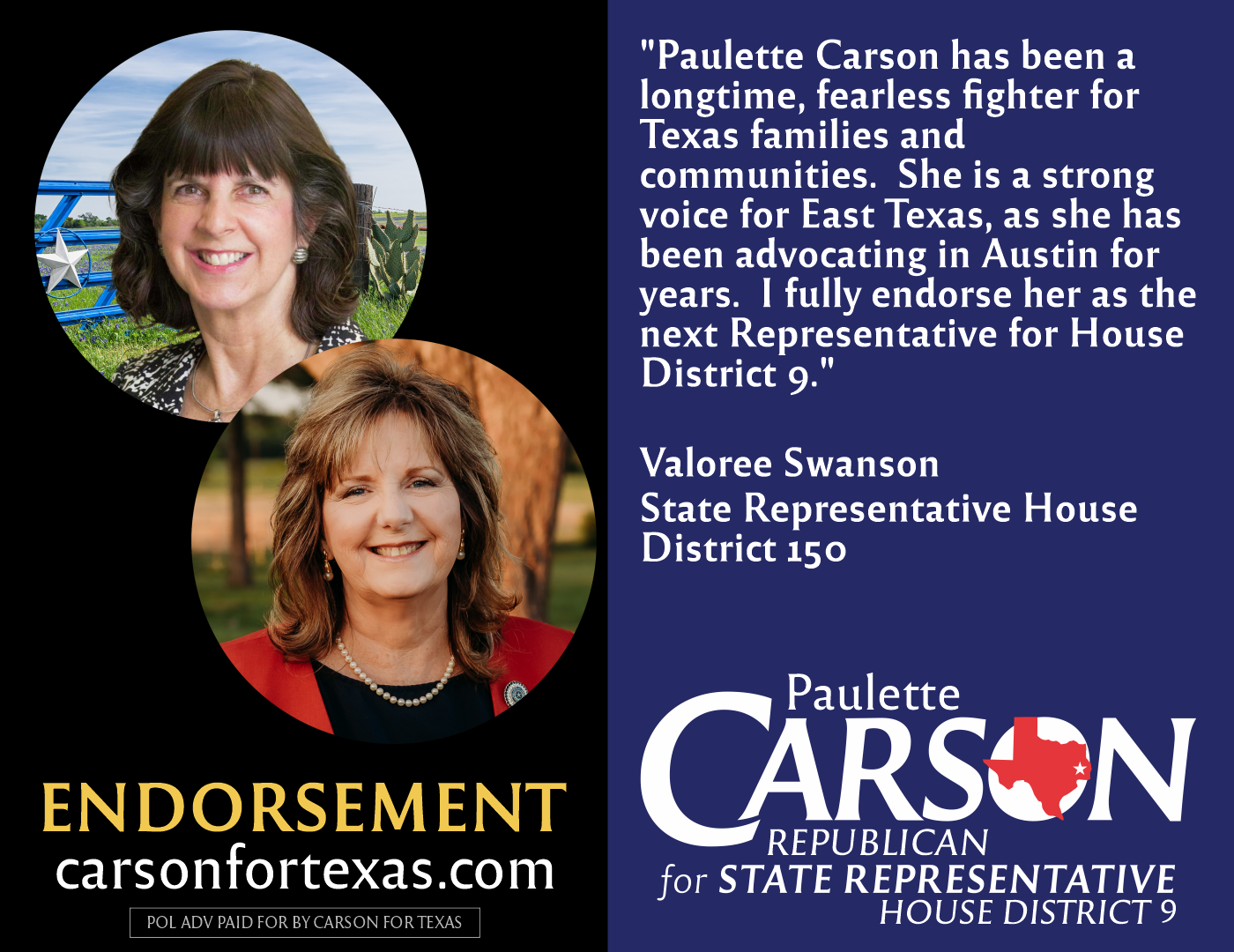 Valoree Swanson endorses Paulette Carson